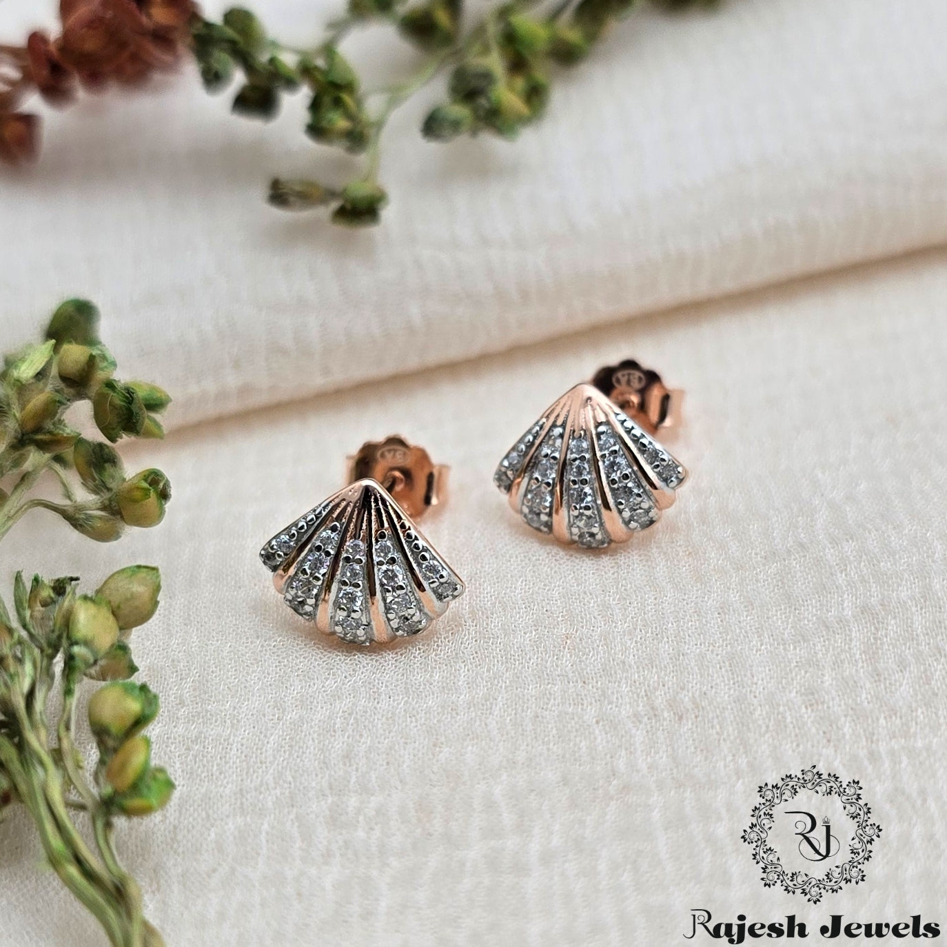 Shell Shaped Dual Tone Stud Earrings