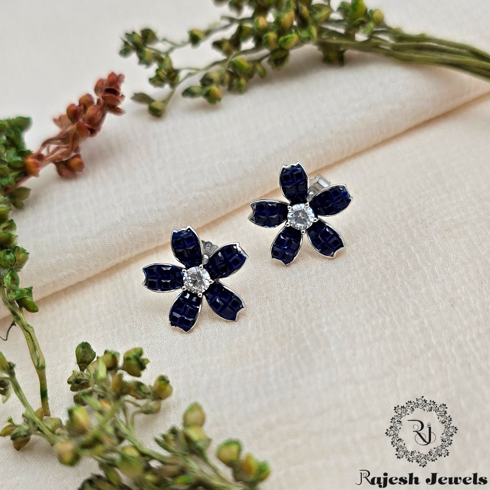 Royal Blue Cz Stud Earrings