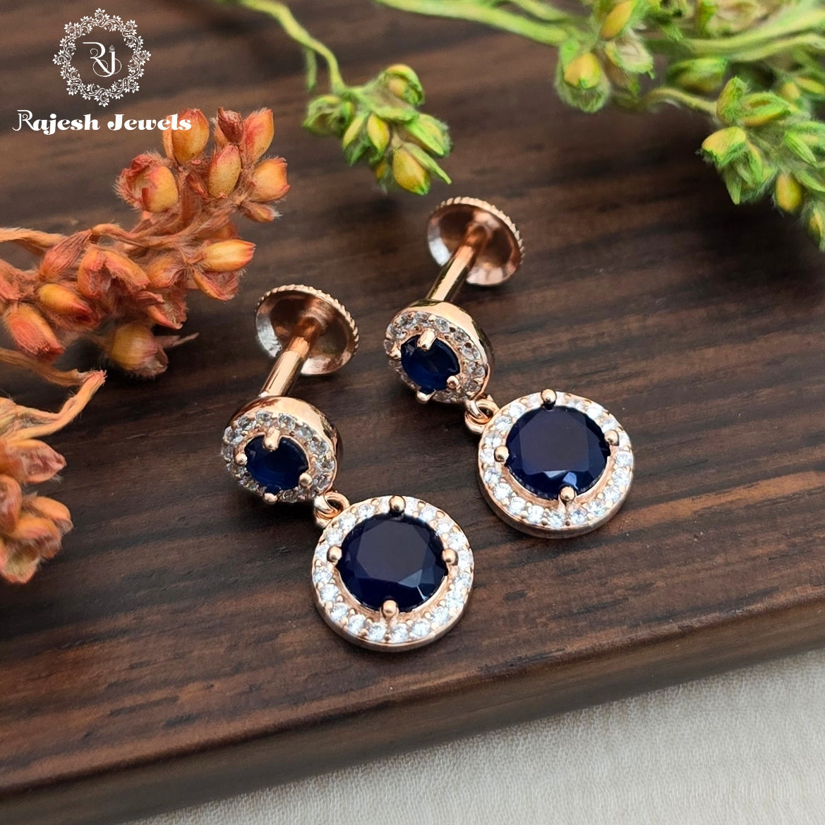 Royal Blue Rosegold South Screw  Earrings