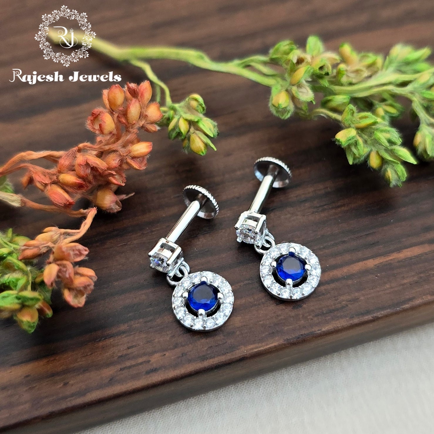 Royal Blue Minimalistic South Screw Earrings