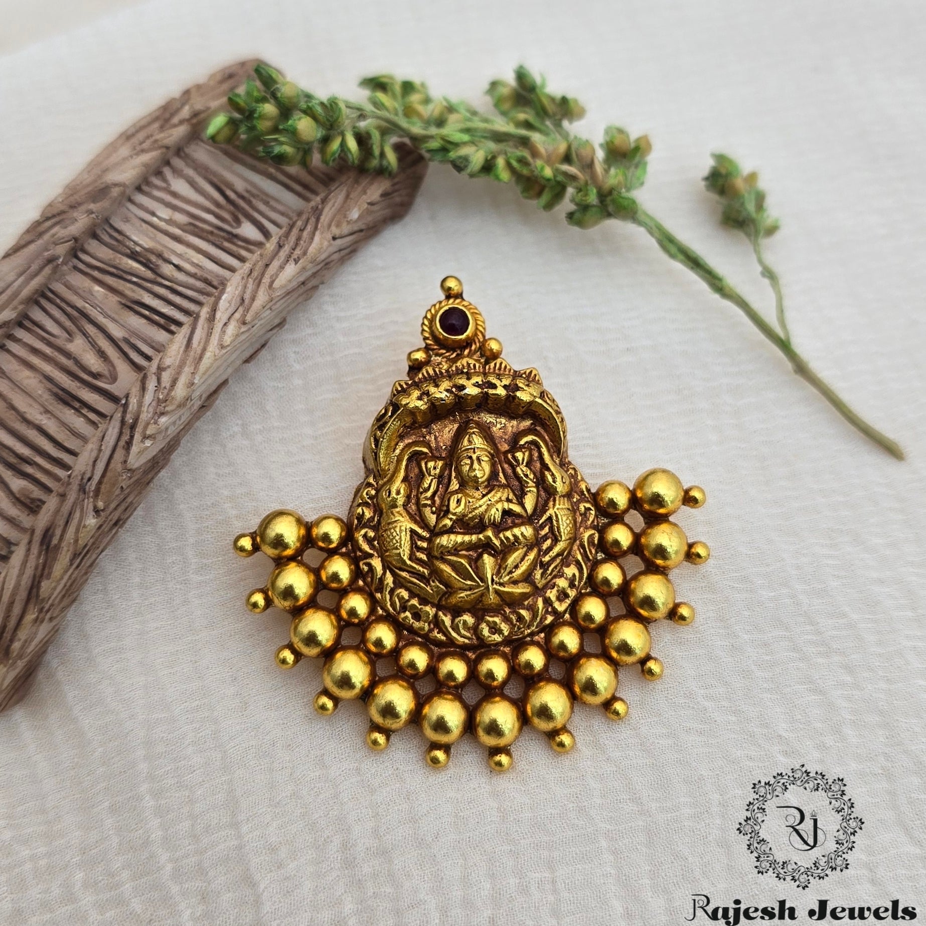 Gaja Lakshmi Silver Gold Plated Pendant – Rajesh Jewels