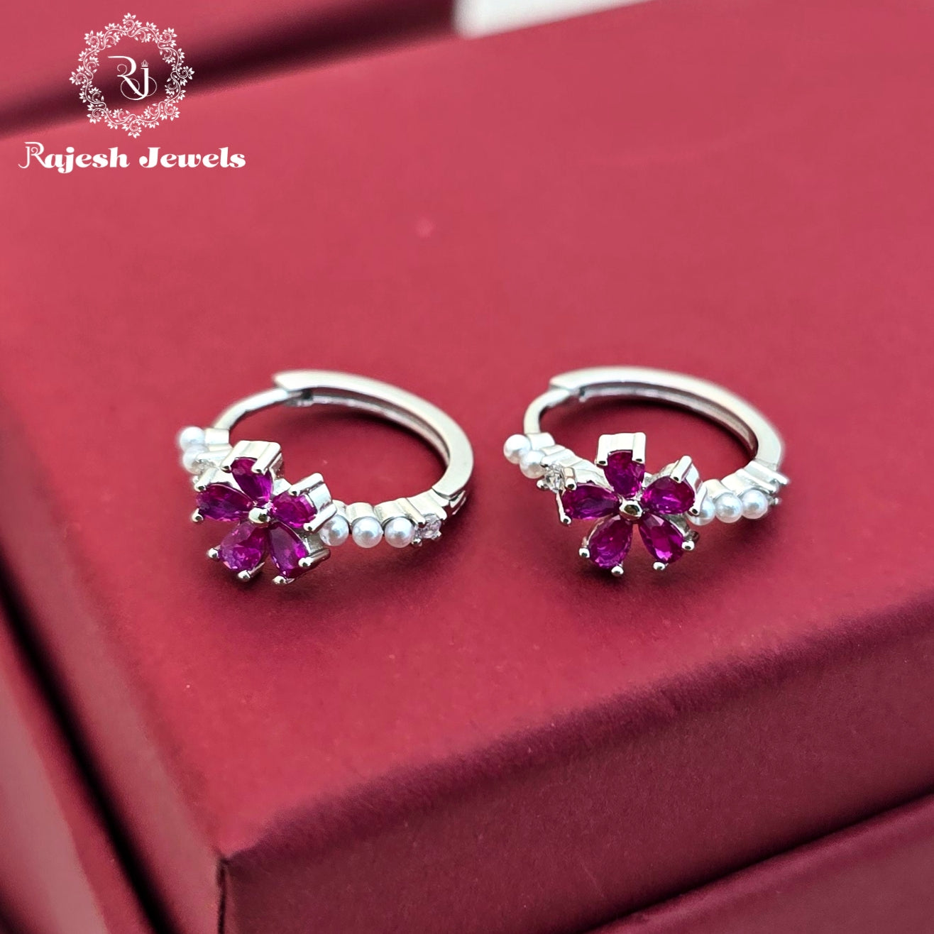 Sizzling Cz Pink Floral Bali Earrings