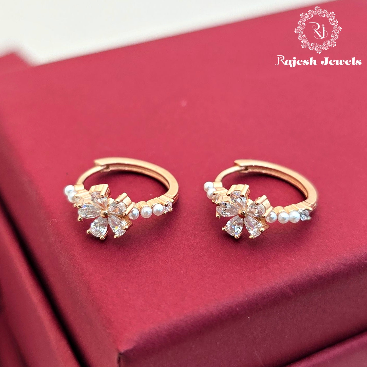 Shimmering Cz Rosegold Bali Earrings