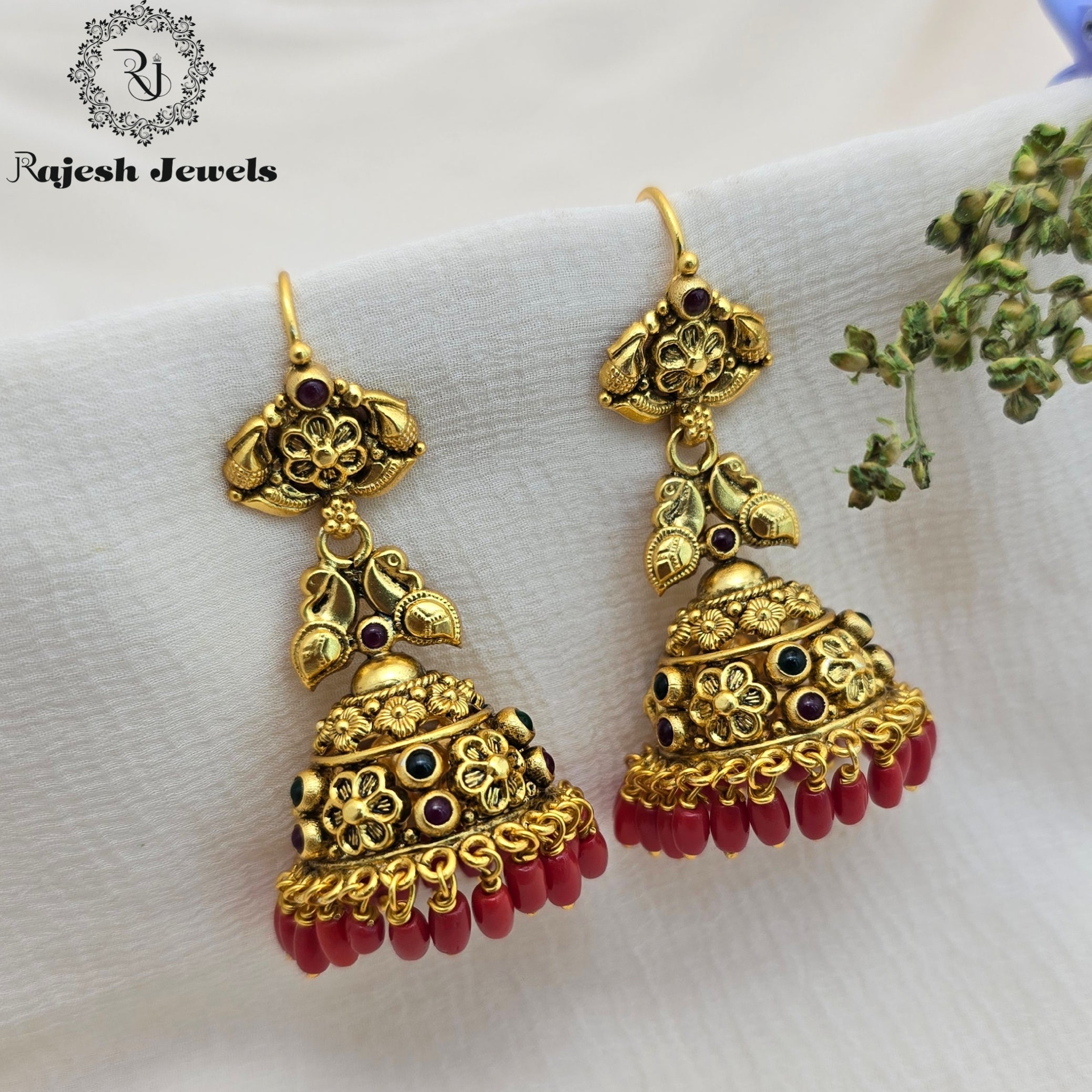 Wonderfull Coral Hanging Silver Gold Plated Jhumka