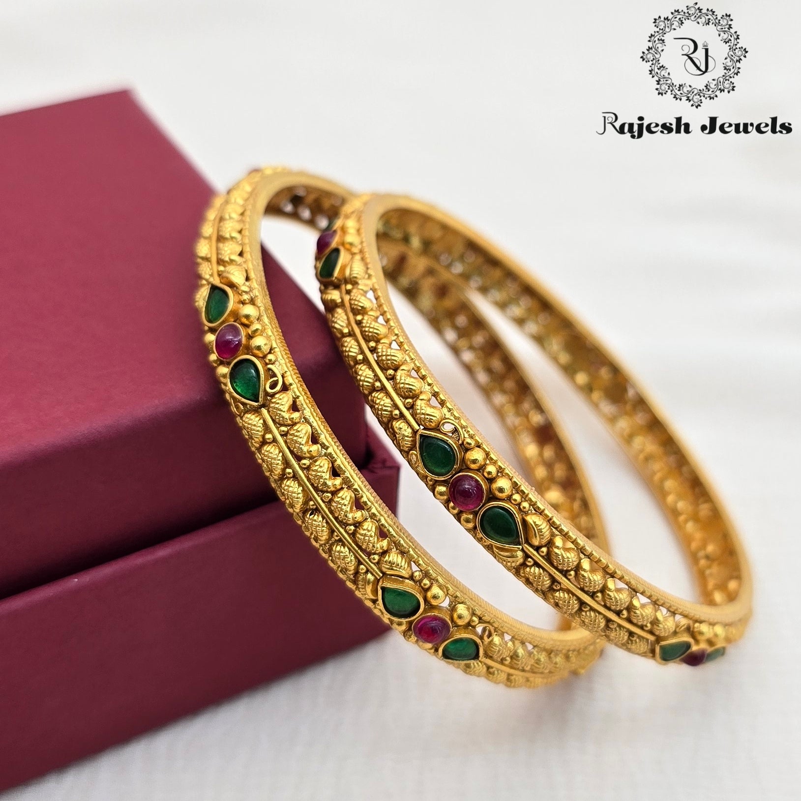 Wonderfull Red & Green Silver Bangle Size 2.4