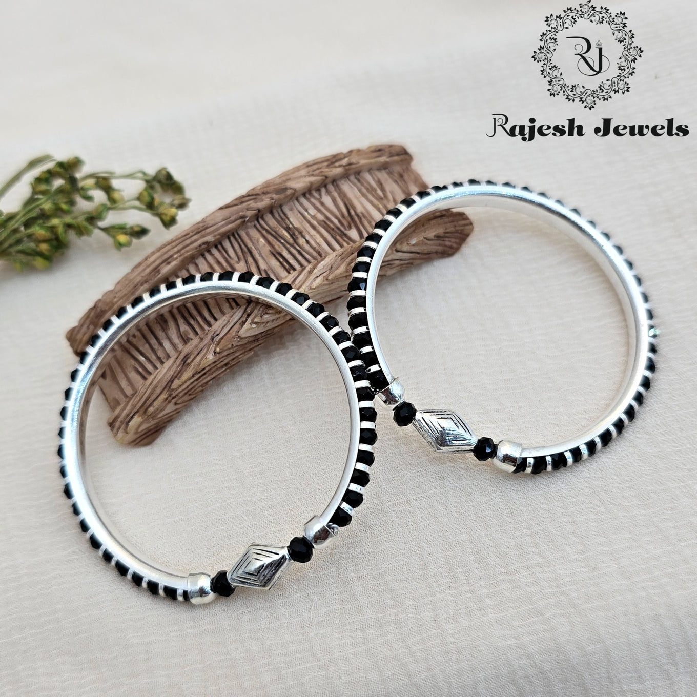 Alluring Silver Kid's Black Beads Bangle