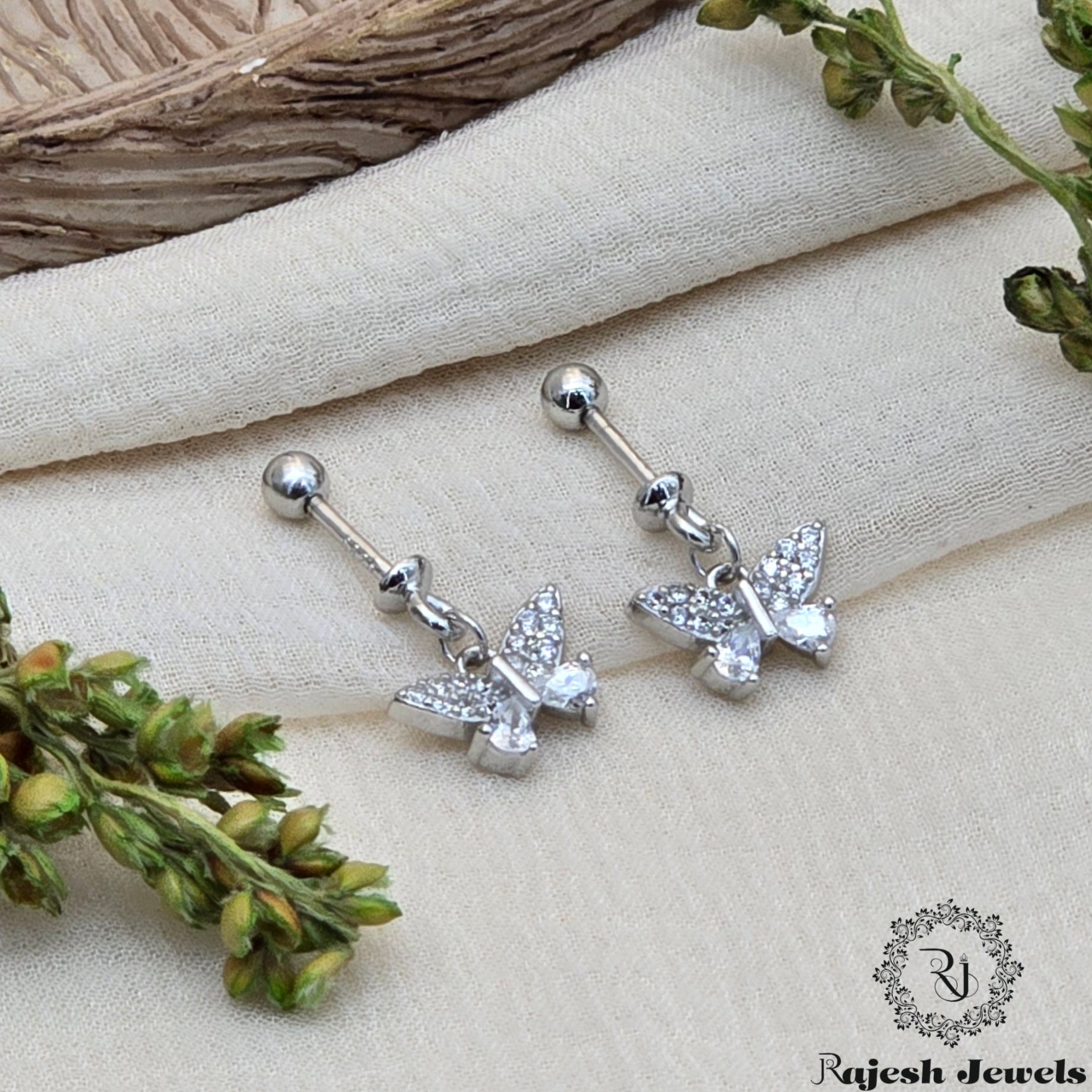 Wondrous Butterfly Droplets Cz Silver Earrings