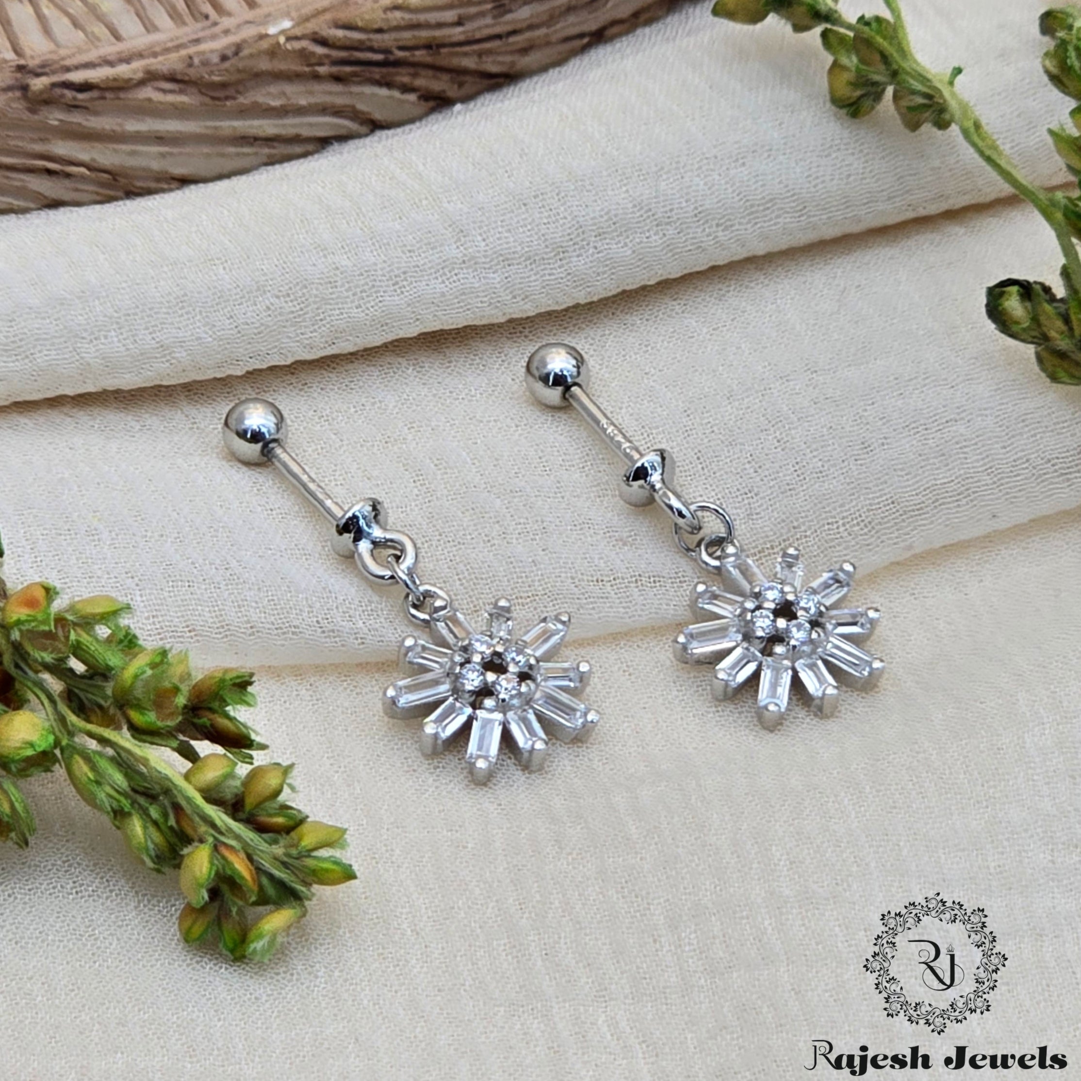 Shimmering Cz Silver Stud Earrings