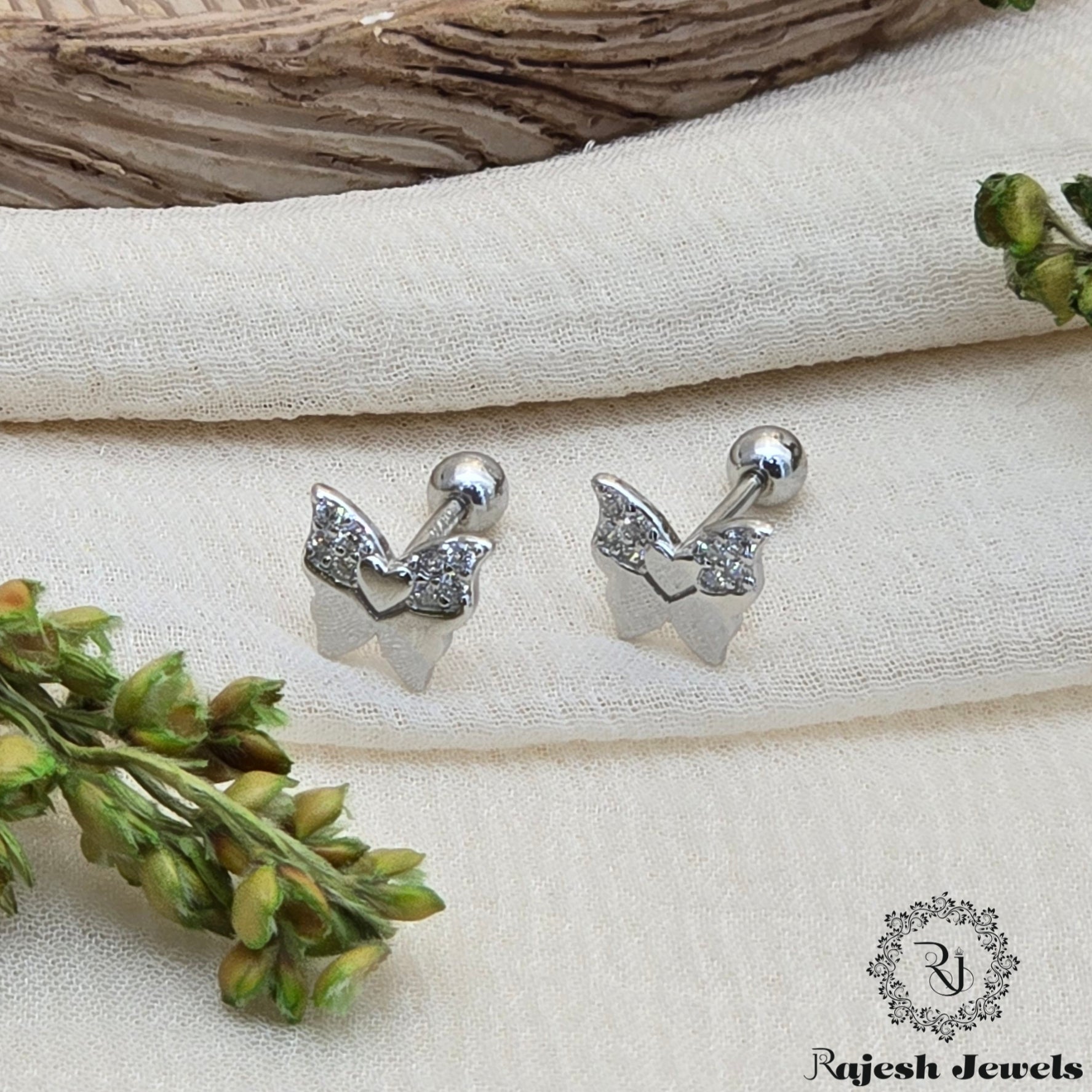 Pretty Butterfly Cz Silver Stud Earrings