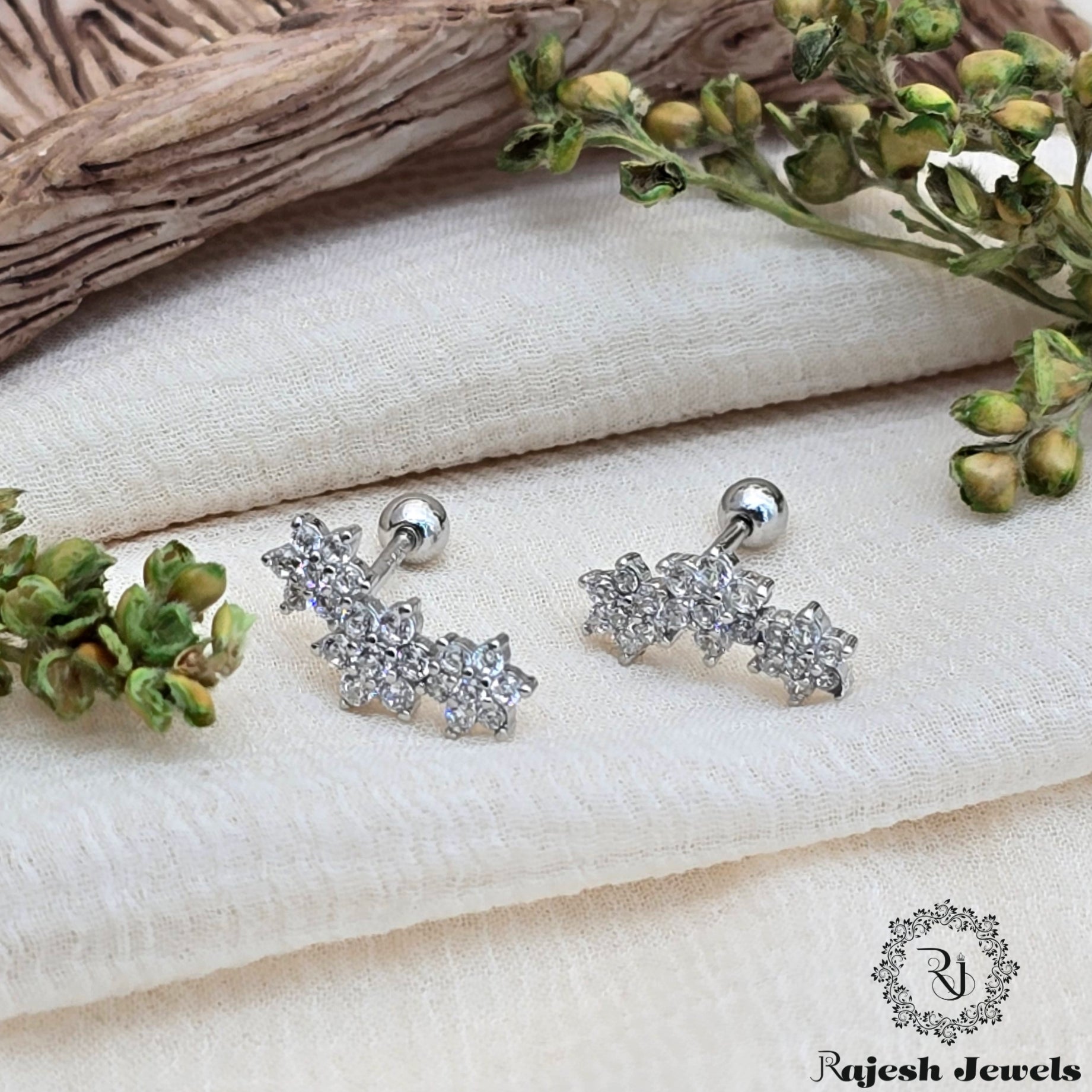Opulent Cz Silver Stud Earrings