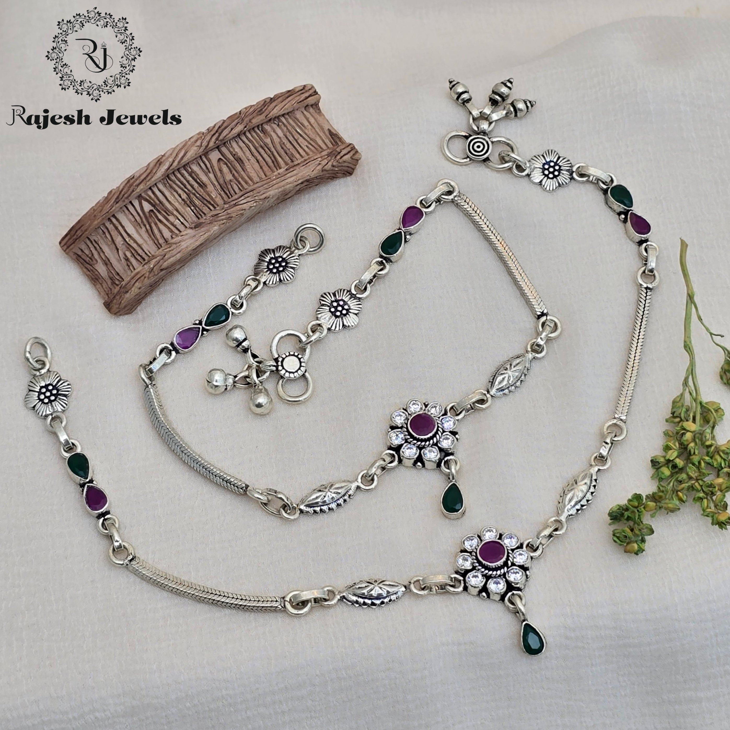 Amazing Red Green Cutstone Anklet