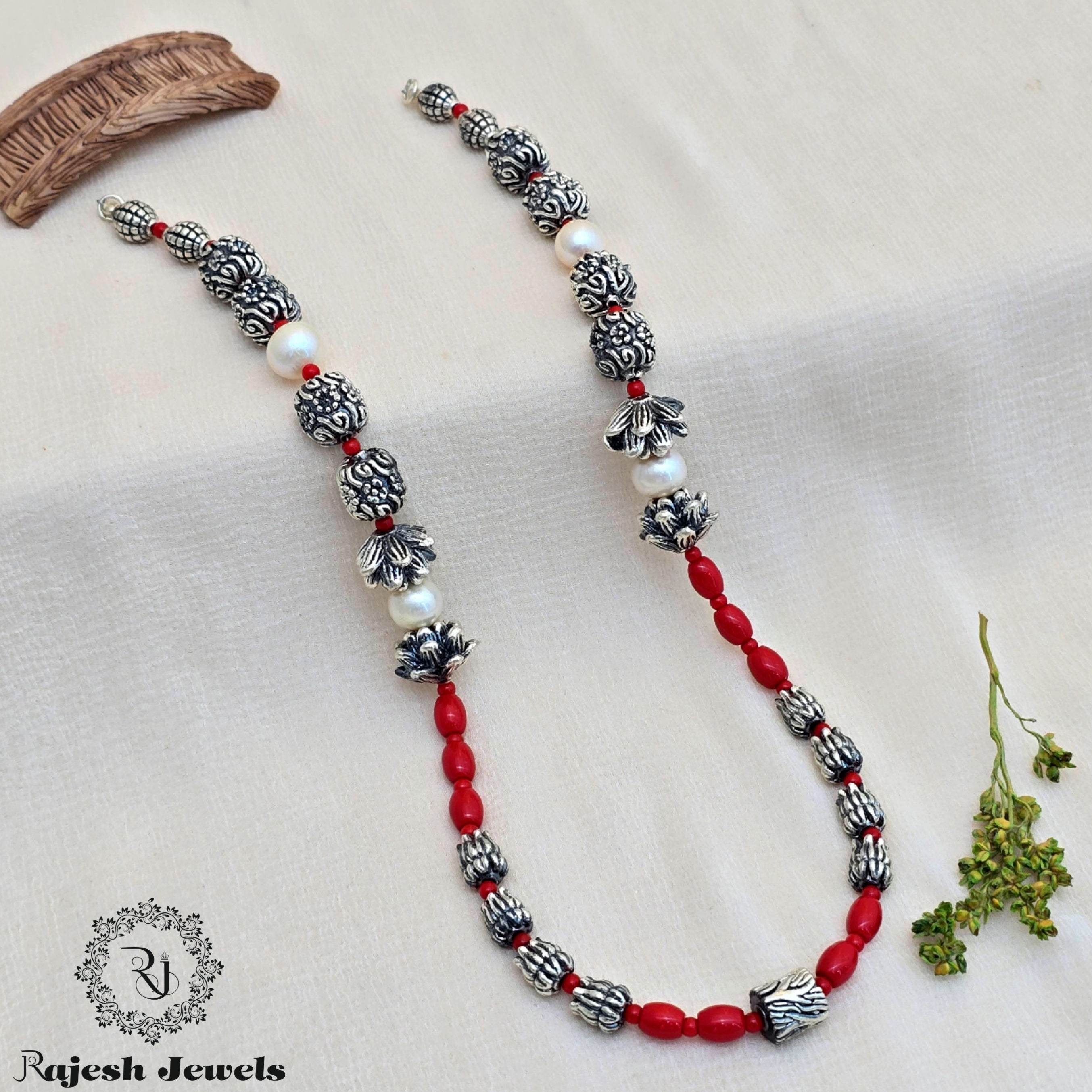 Mesmerising Coral Silver Oxidised Neckpiece