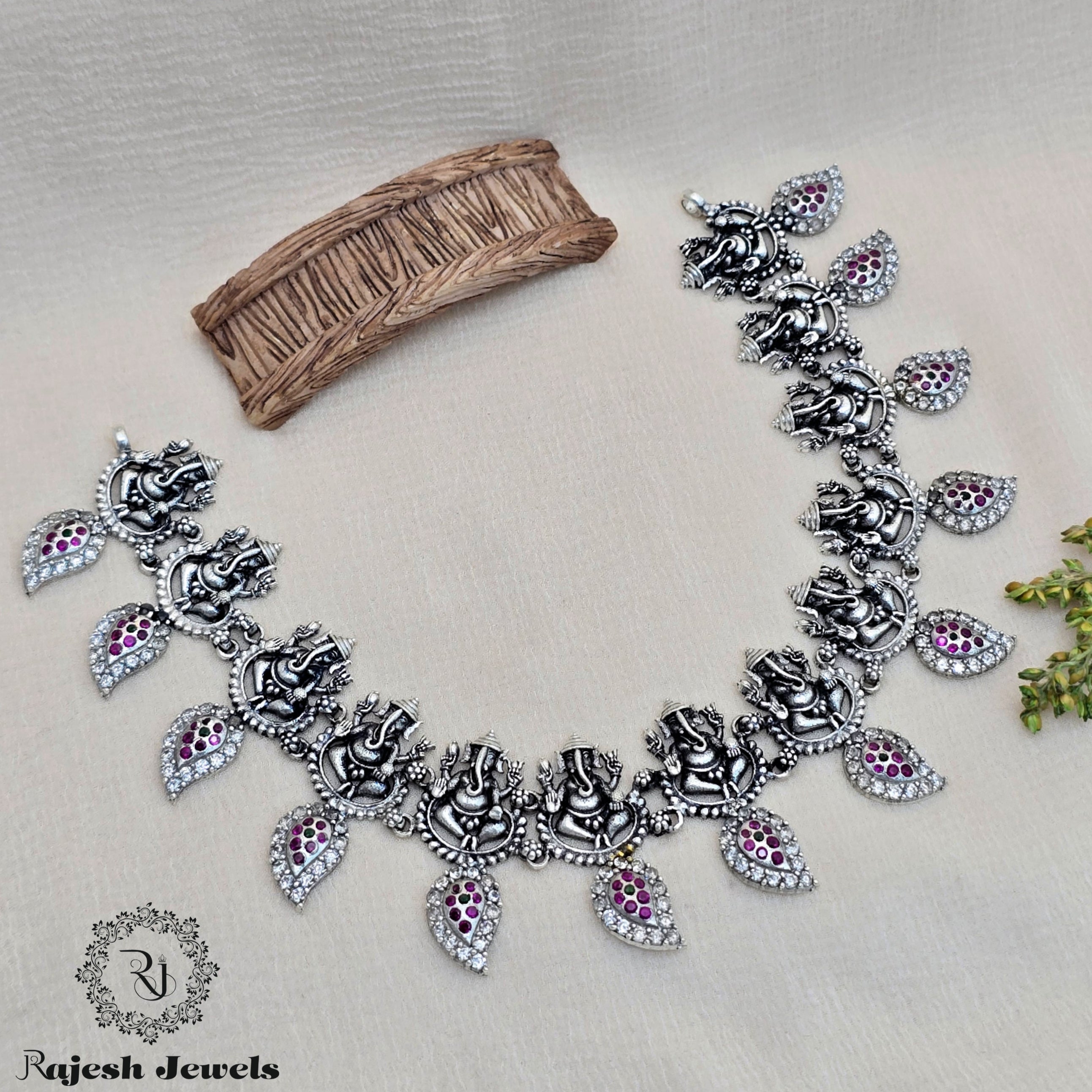 Traditional Ganapathi Silver Oxidised Necklace