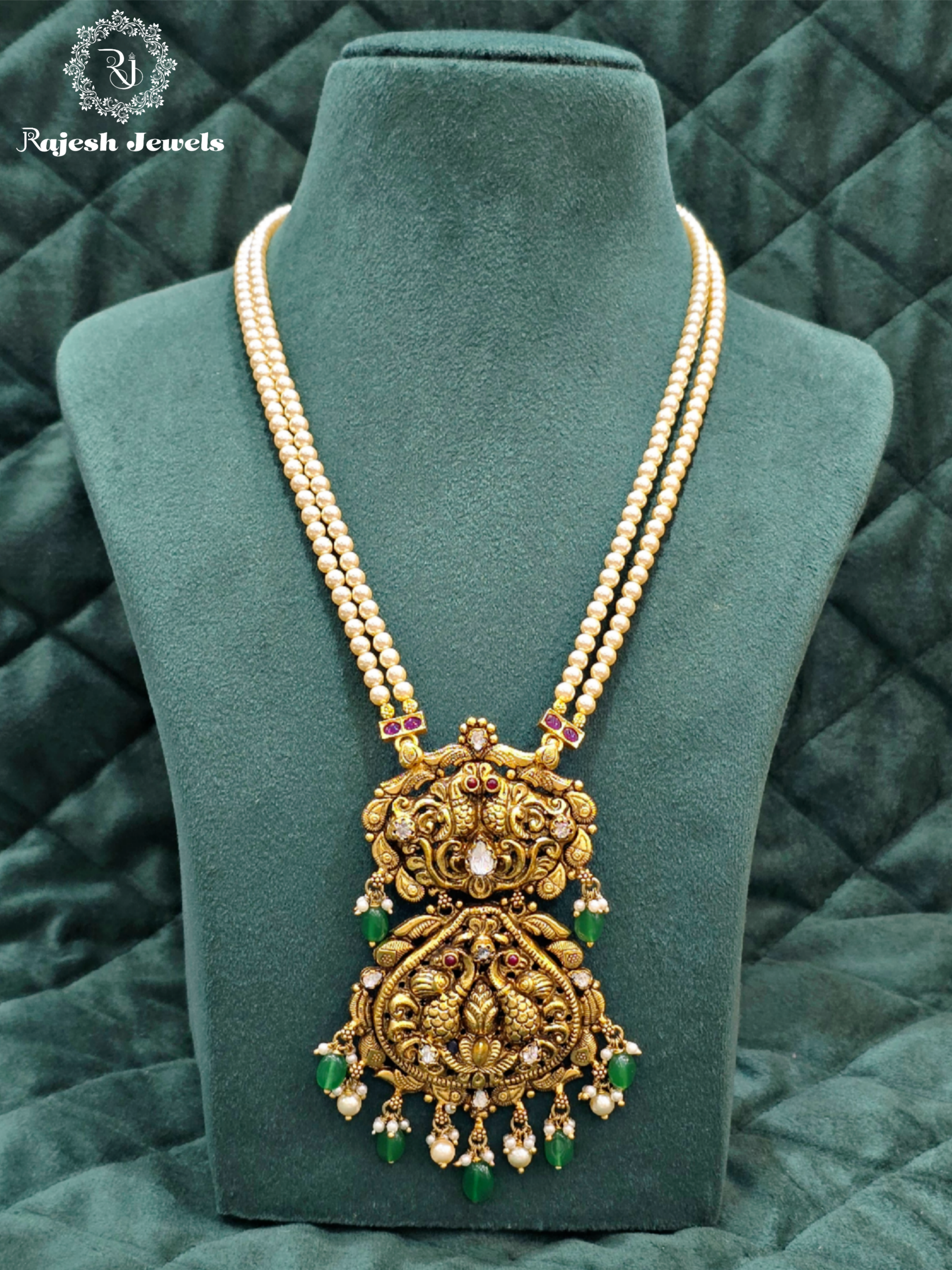 Amazing Green Nakshi Moissanite Pearl Long Haram