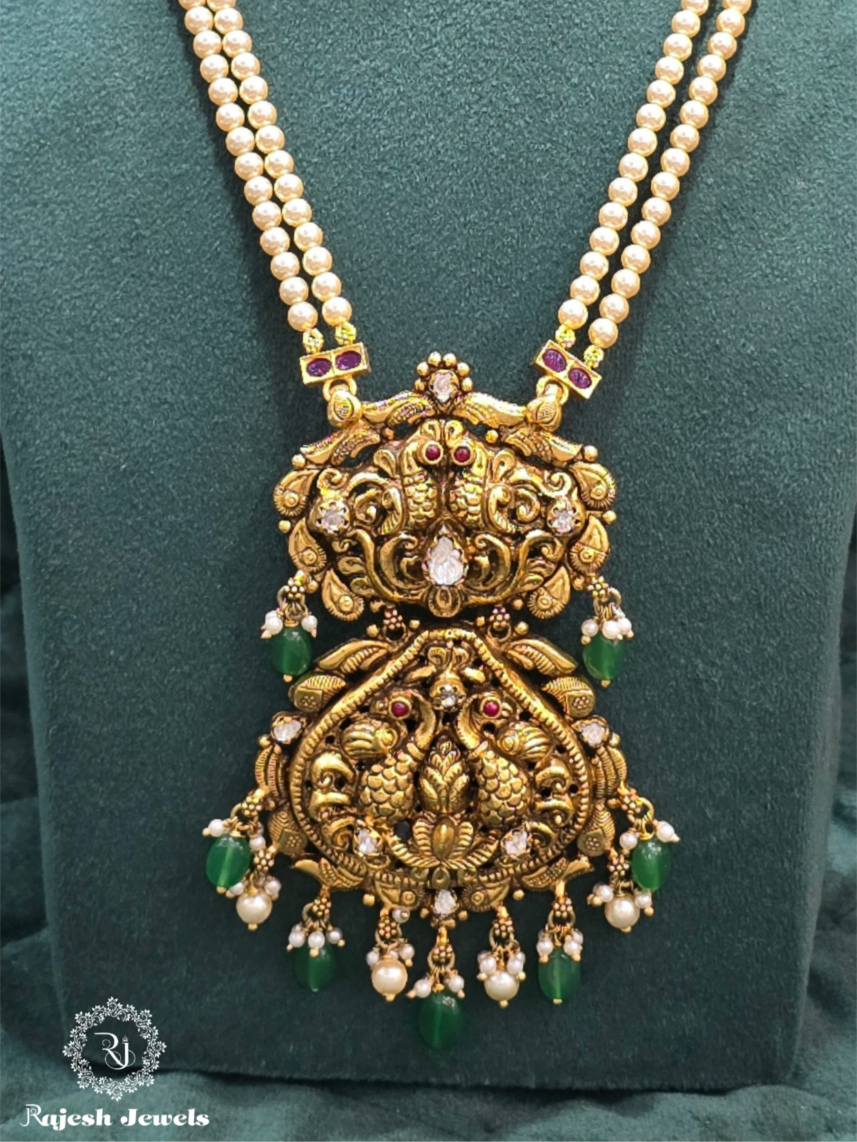 Amazing Green Nakshi Moissanite Pearl Long Haram