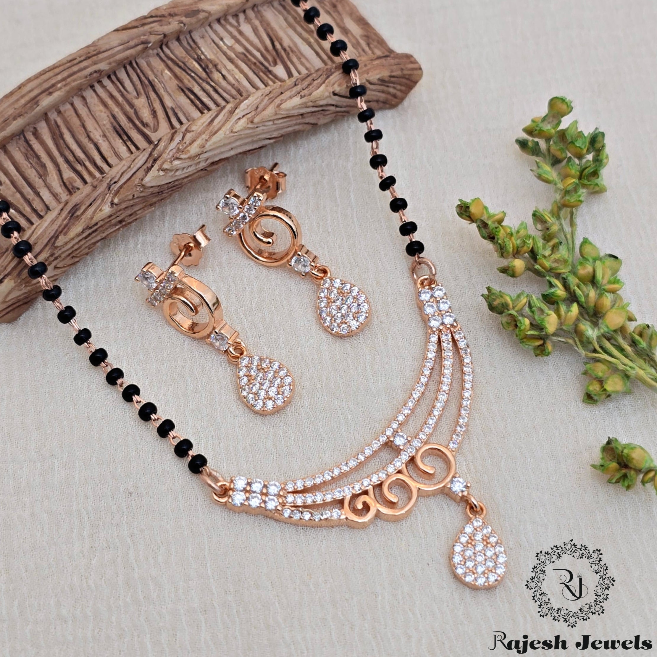 Pleasing Cz Silver Rosegold Mangalsutra
