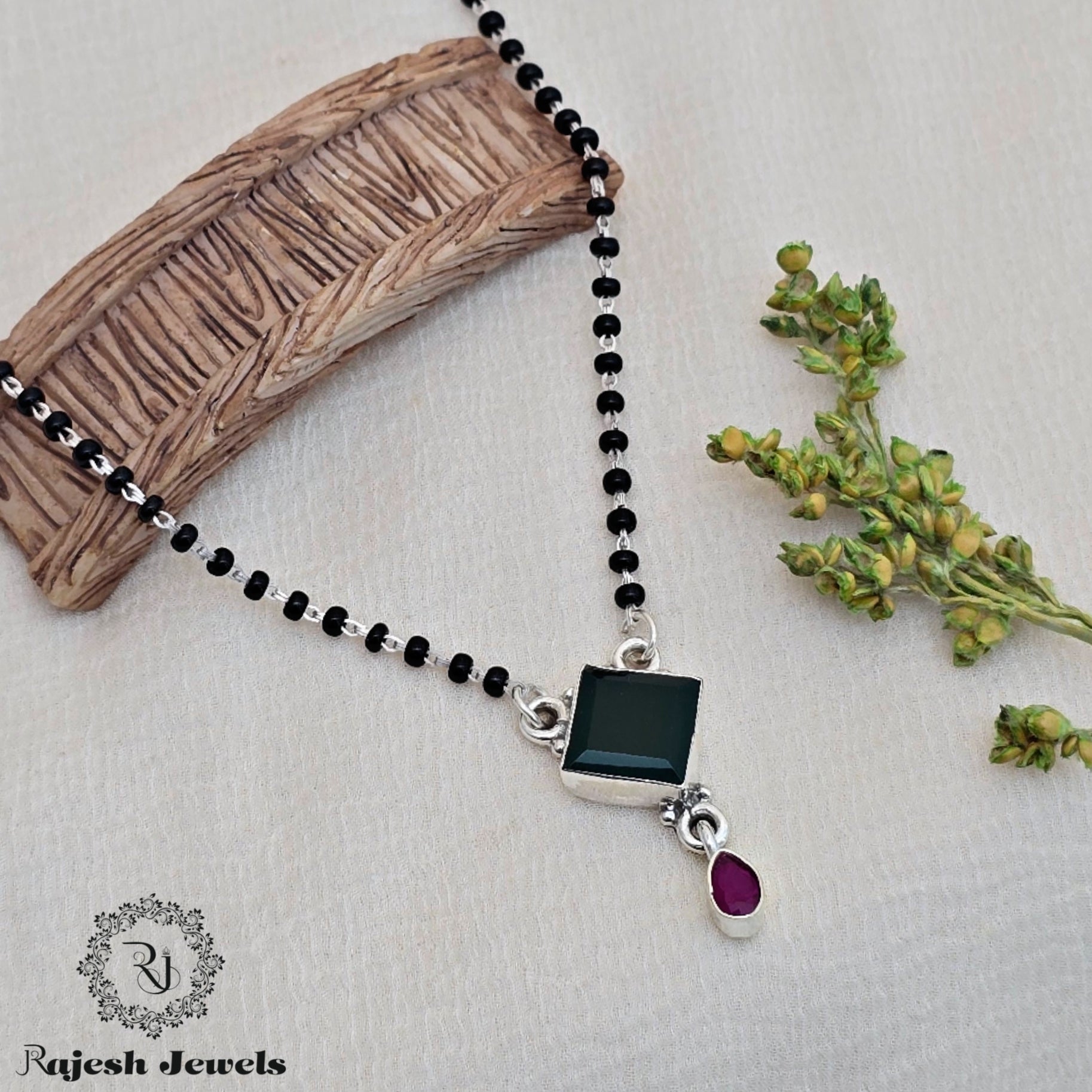 Fantastic Silver Cutstone Blackbead Mangalsutra