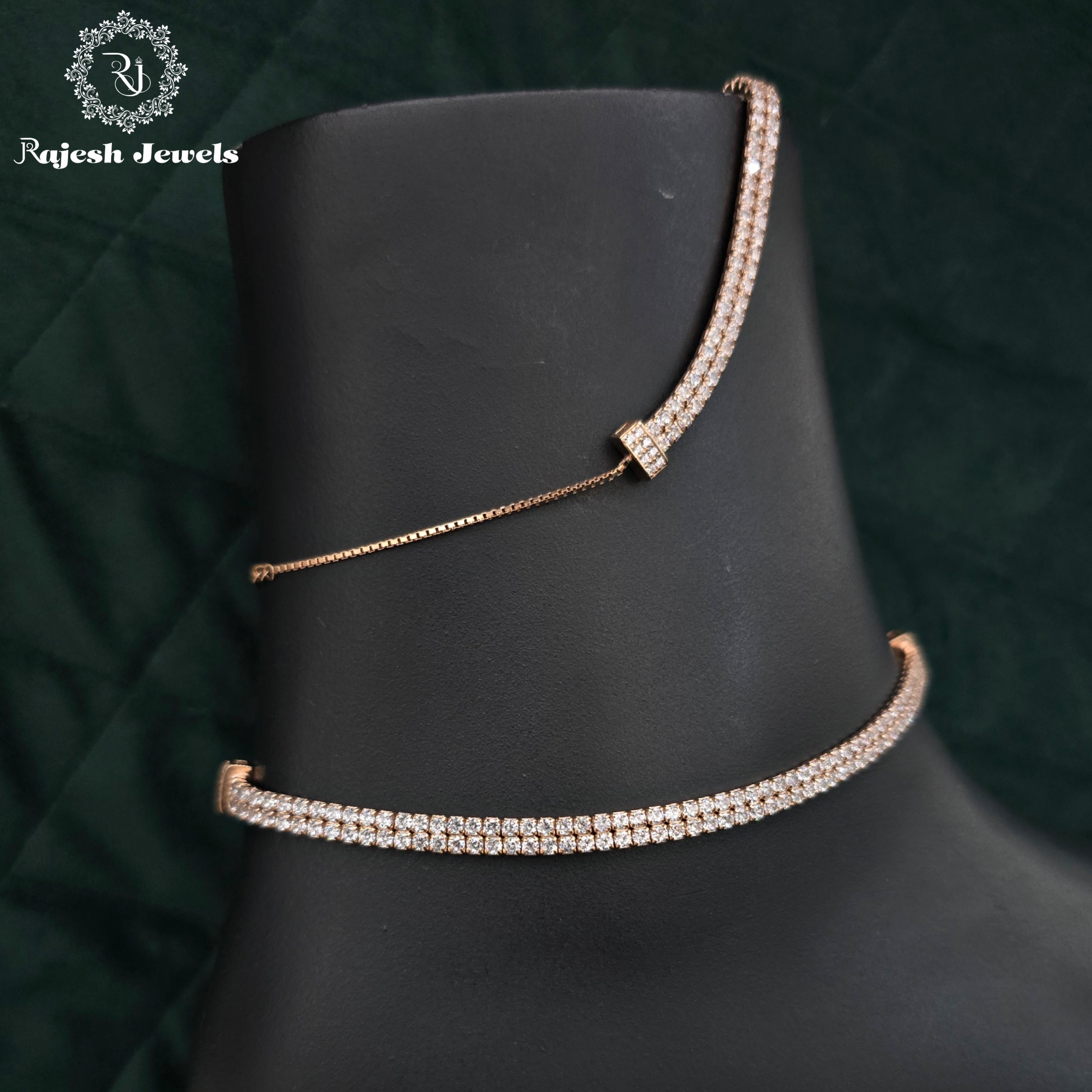 Dual Sequenced Cz Rosegold Dailywear Anklet