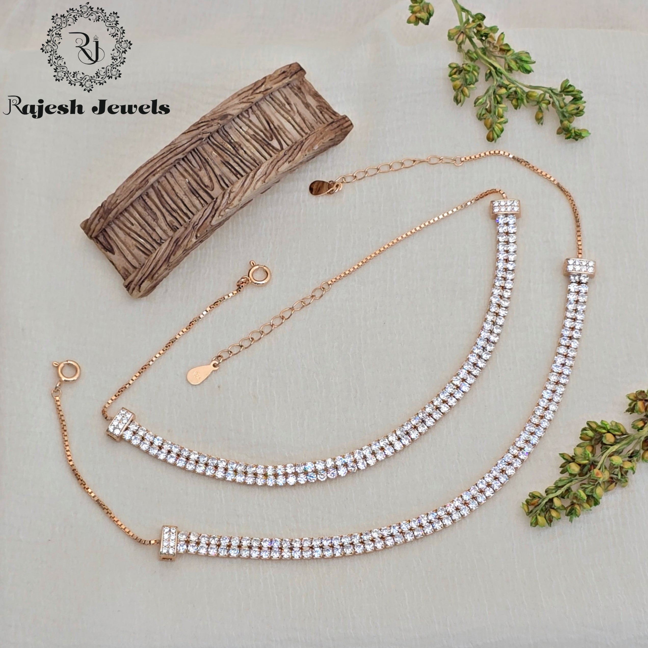 Dual Sequenced Cz Rosegold Dailywear Anklet