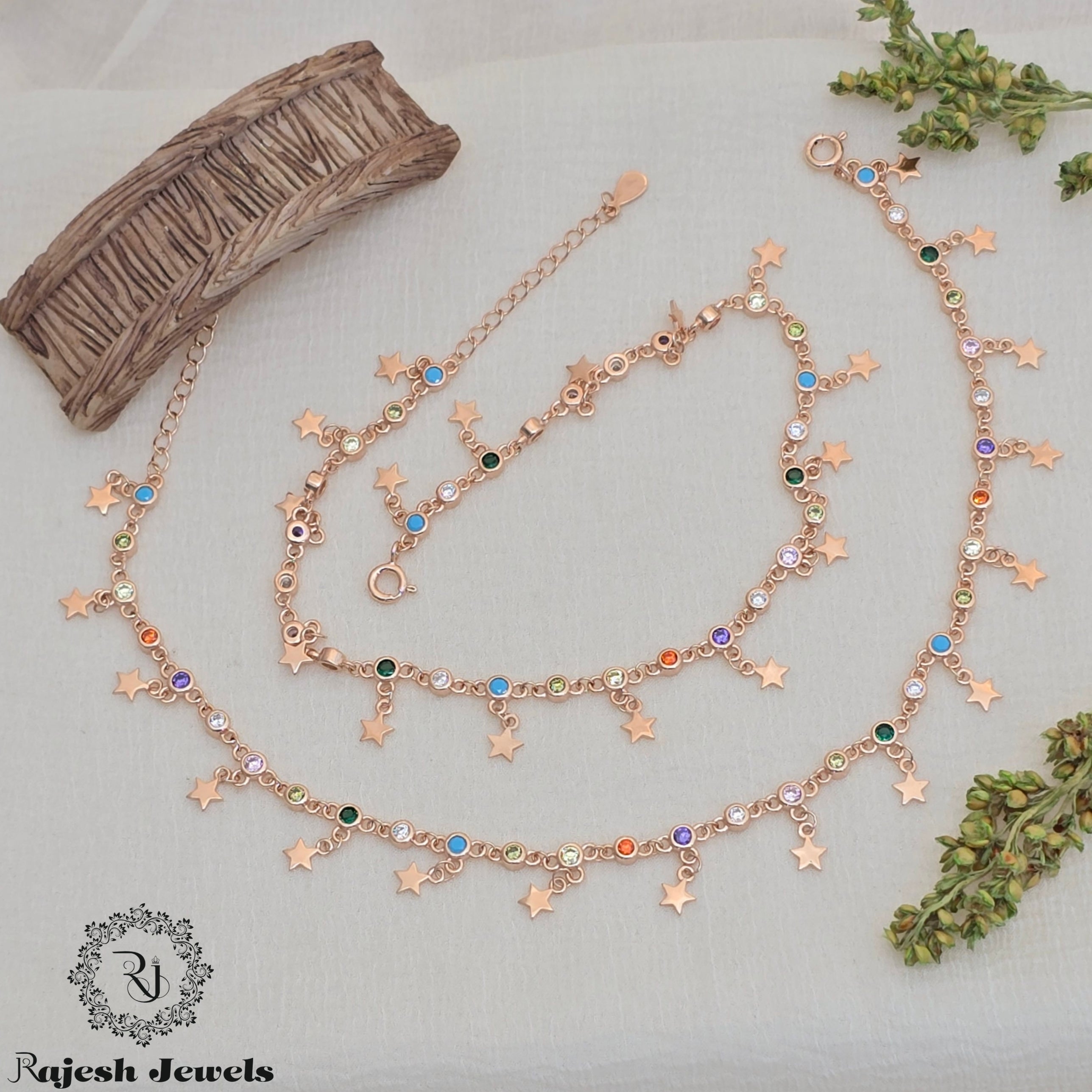 Mesmerizing Multicolored Rosegold Dailywear Anklet