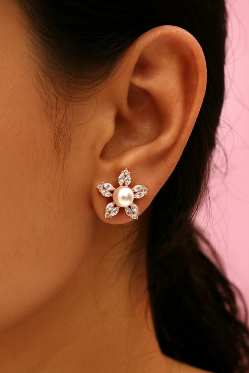 Vibrant Pearl Cz South Screw Stud Earrings