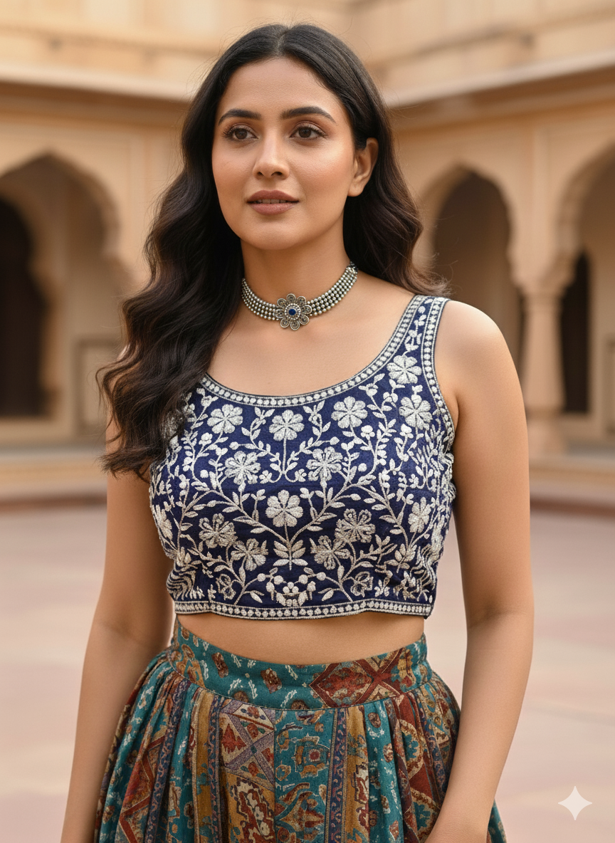 Fabulous Navy Blue Floral Choker Neckpiece