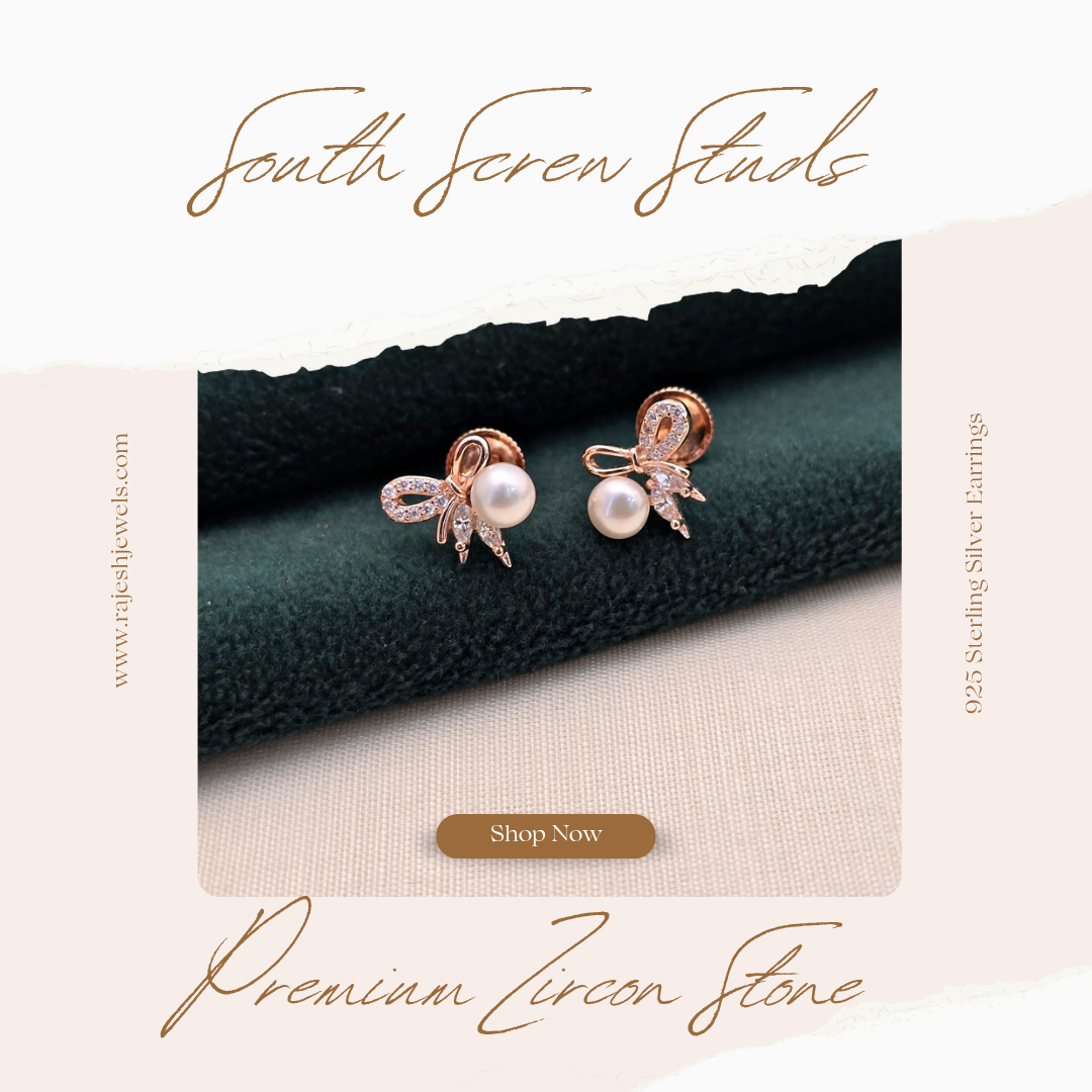 Cute Bow 925 Rosegold South Screw Studs