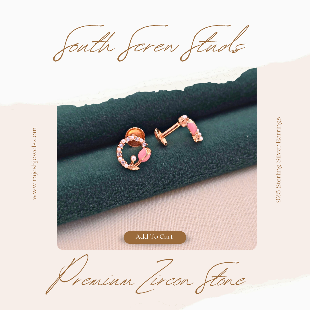 Opulent Rosegold Cz South Screw Stud Earrings