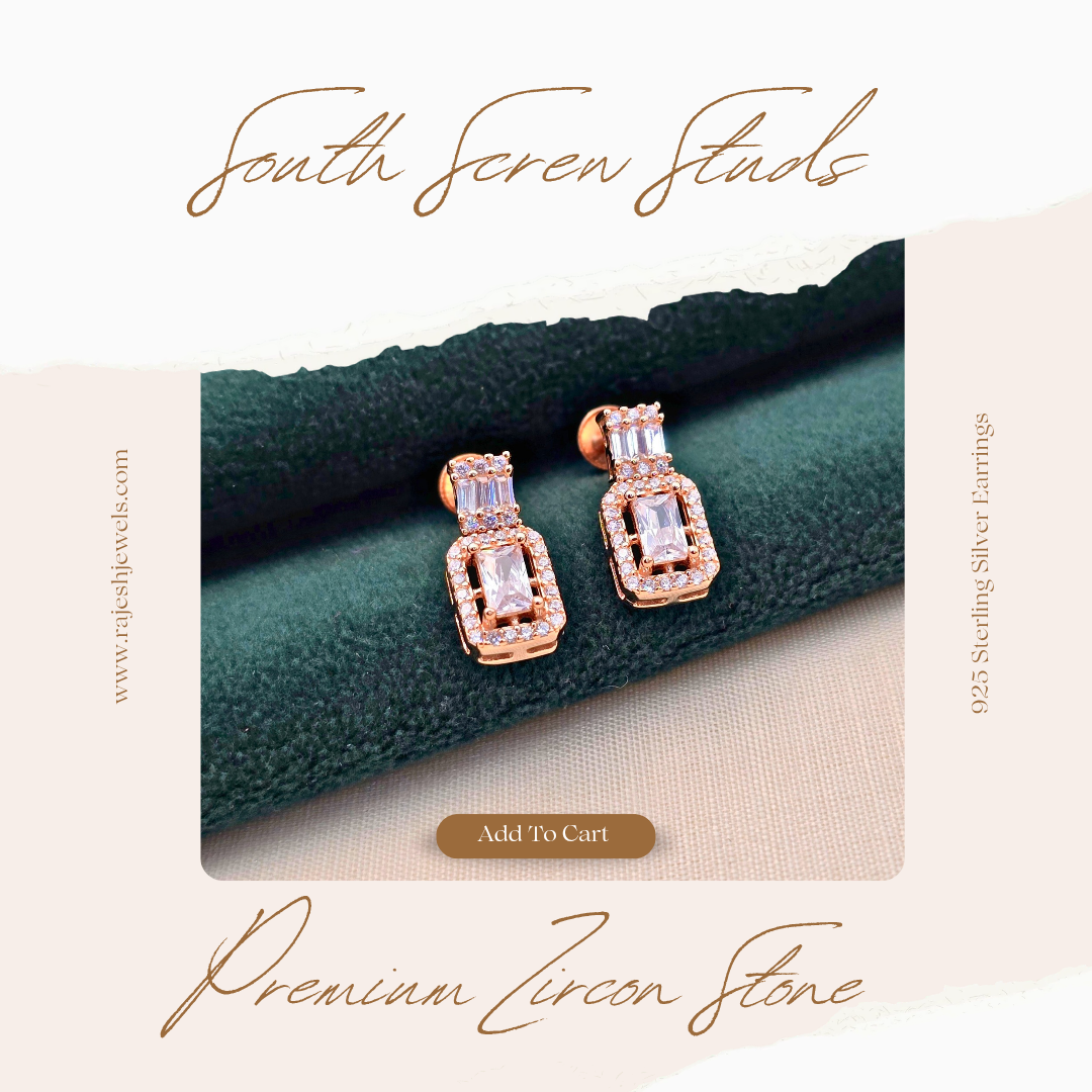 Halo Solitaire Rosegold Cz South Screw Studs