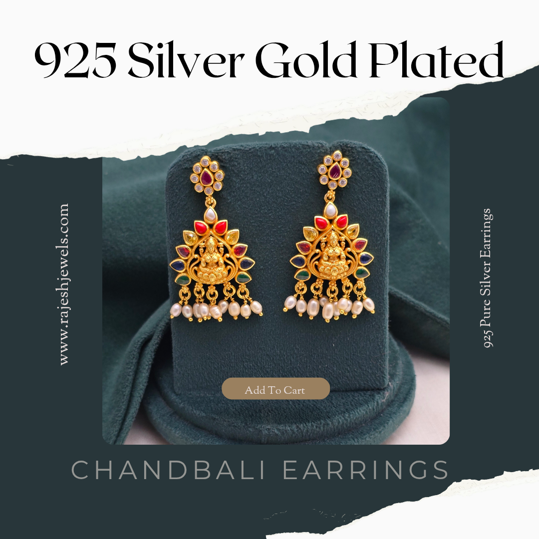 Navarathna Silver Gold Plated Earrings