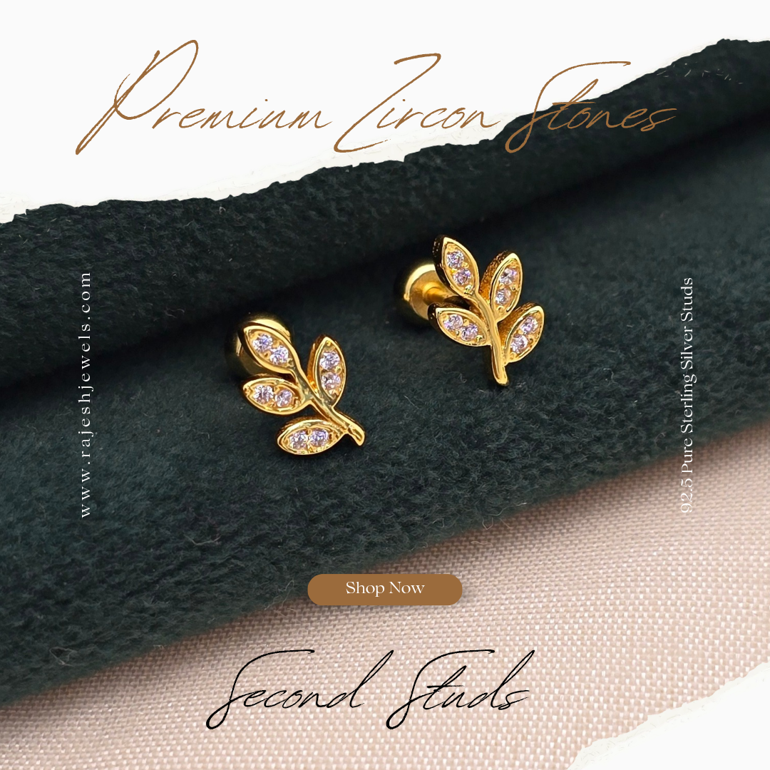 Elegant Leafy Cz Stud Earrings