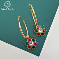 Red Green Kundan Stone Bali Earrings