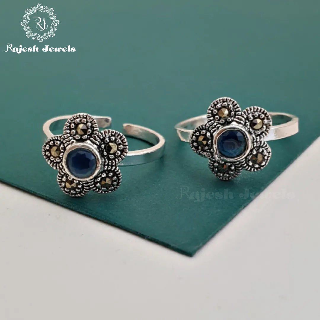 Blue Floral Marcasite Toerings