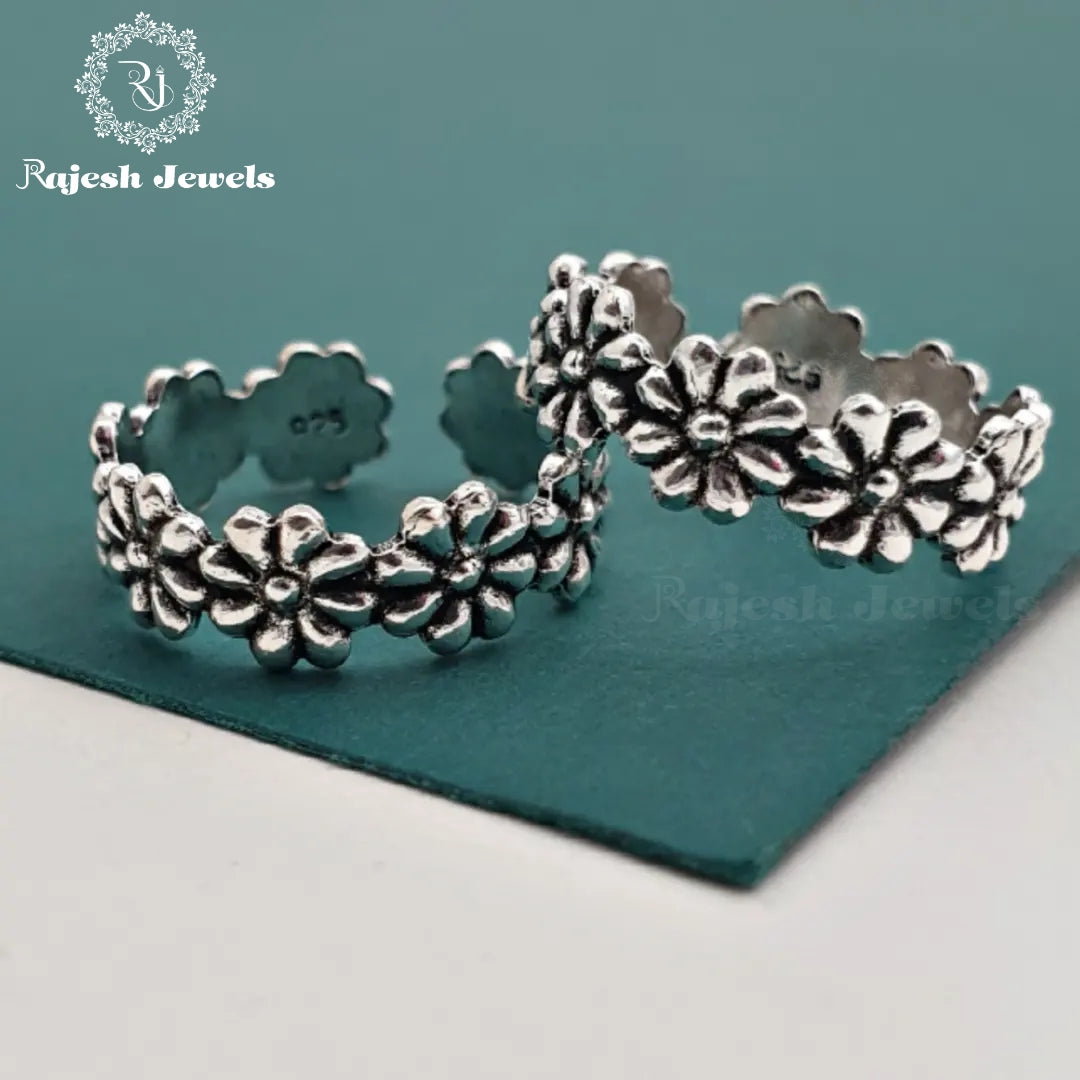 Flower Design Oxidised Toerings
