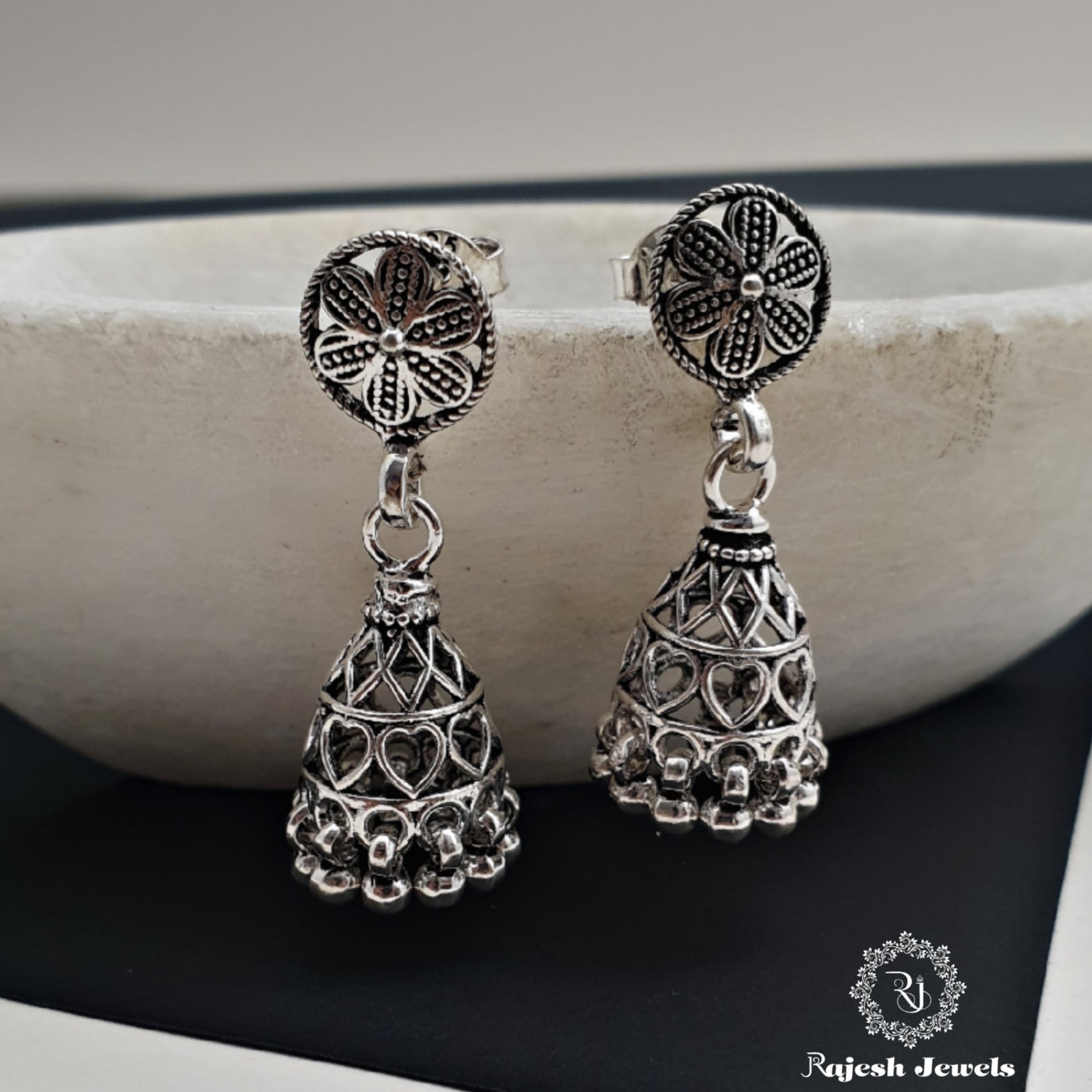 Vibrant Oxidised Jumka Earrings