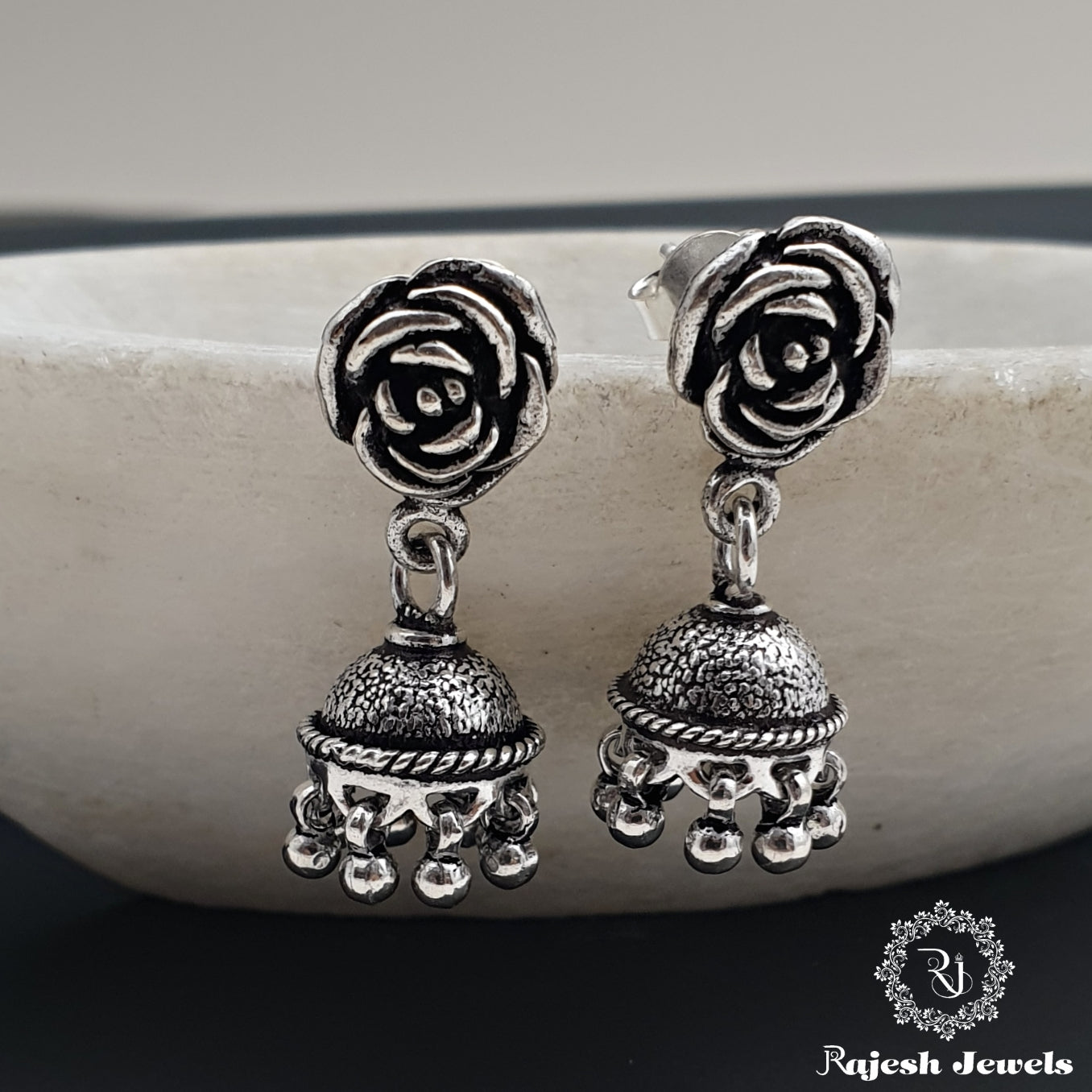 Fabulous Rose Oxidised Jumka Earrings