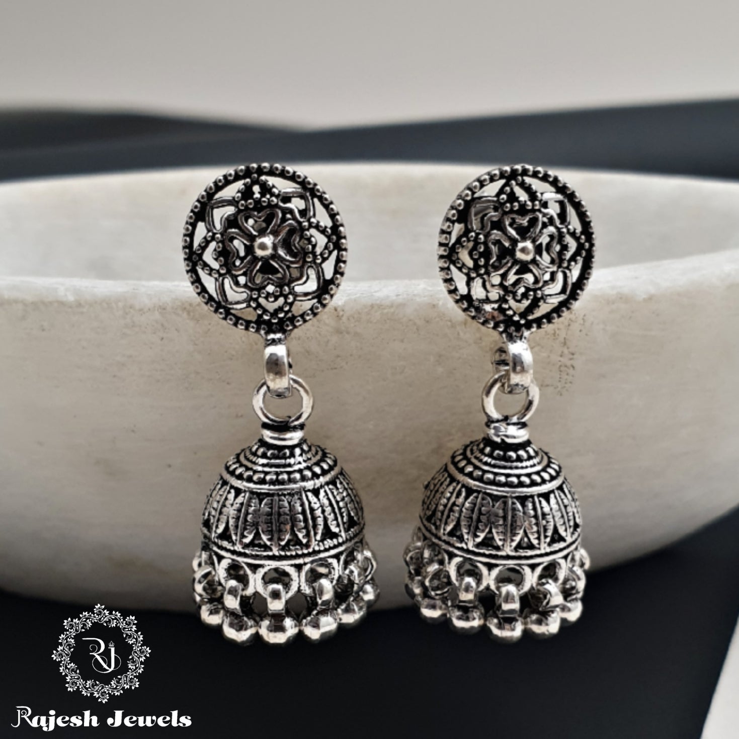 Glorious Oxidised Jumka Earrings