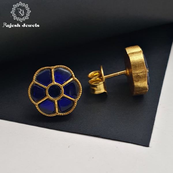 Navy Blue Kundan Stud Earrings