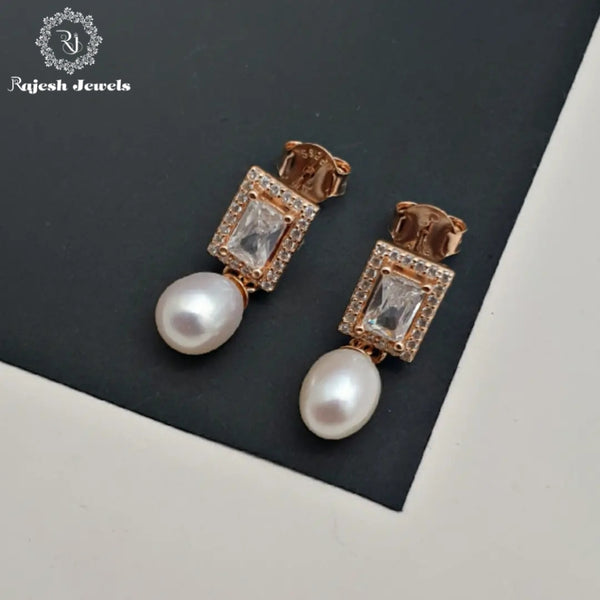 Squared Cz Rosegold Hanging Earrings