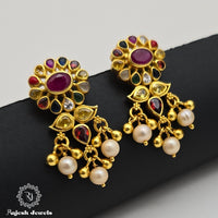 Crystal Clear Navrathan Chandbali Earrings