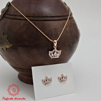 Crown Cz Rosegold Pendent Set