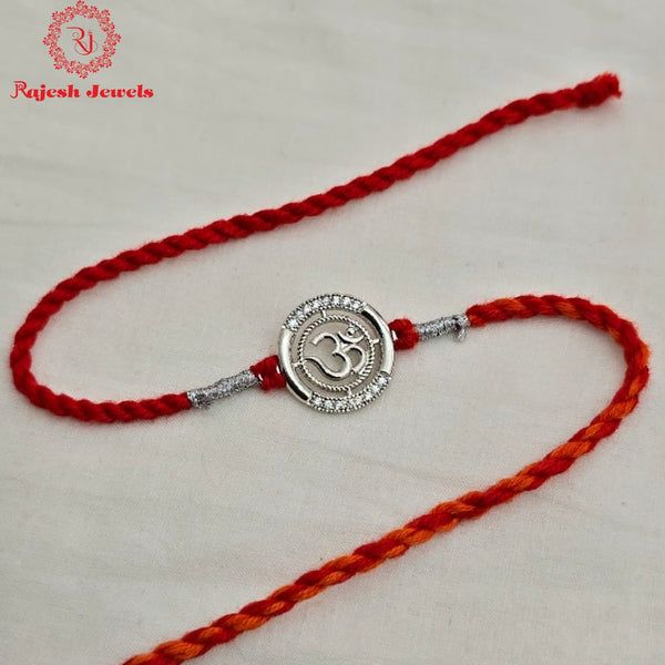 Classic Round Om Design Silver Rakhi