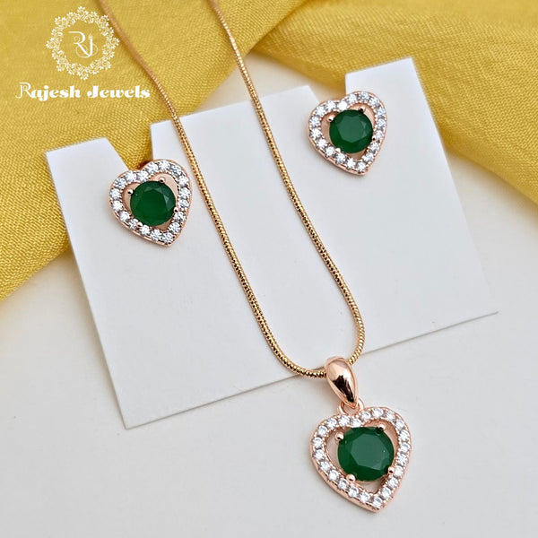 Graceful Green Cz Rosegold Pendent Set