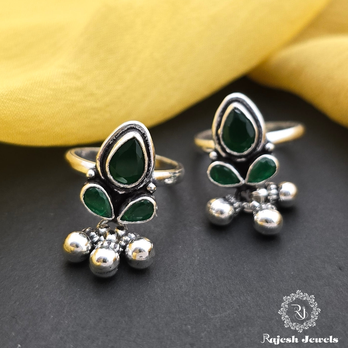 Green Ghungroo Oxidised Toerings