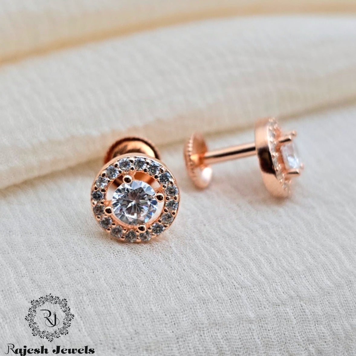 Classic Round Cz Rosegold Earrings