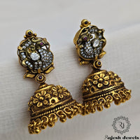 Opulent Gold Plated Nakshi Moissanite Jumka Earrings