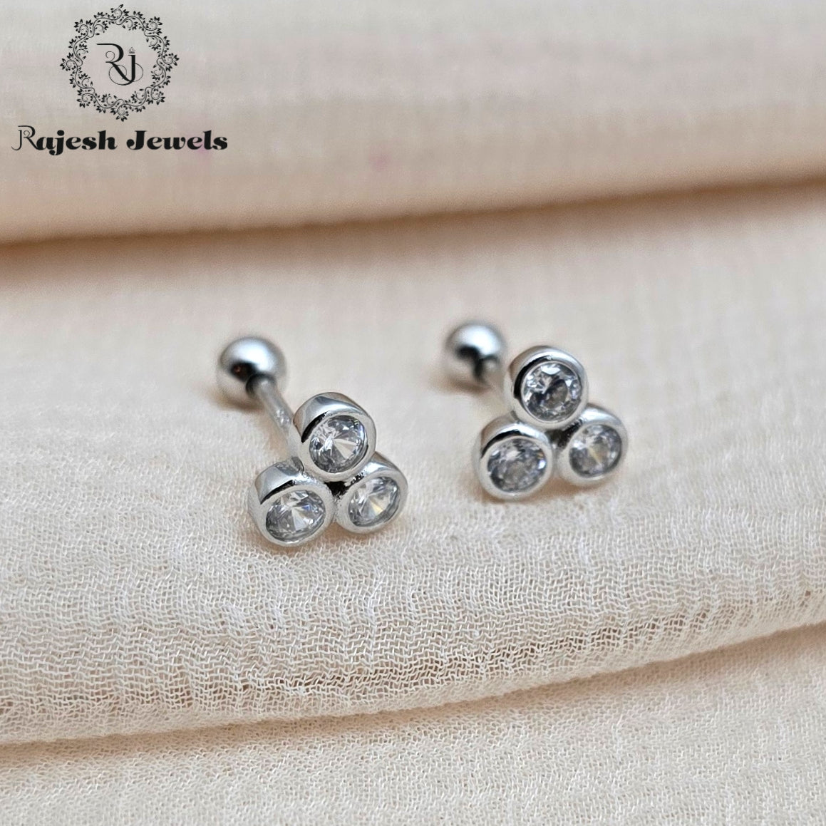Tripod Shaped Cz 2nd Stud Earrings