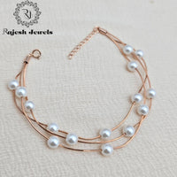 Swirling Rosegold Pearl Triple Layer Bracelet