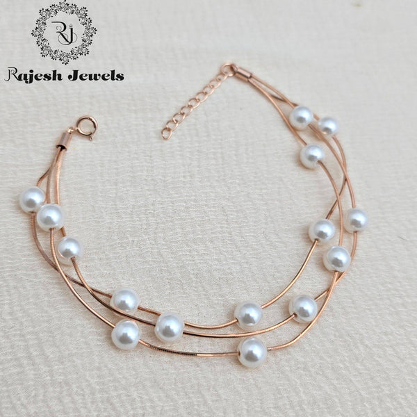 Swirling Rosegold Pearl Triple Layer Bracelet