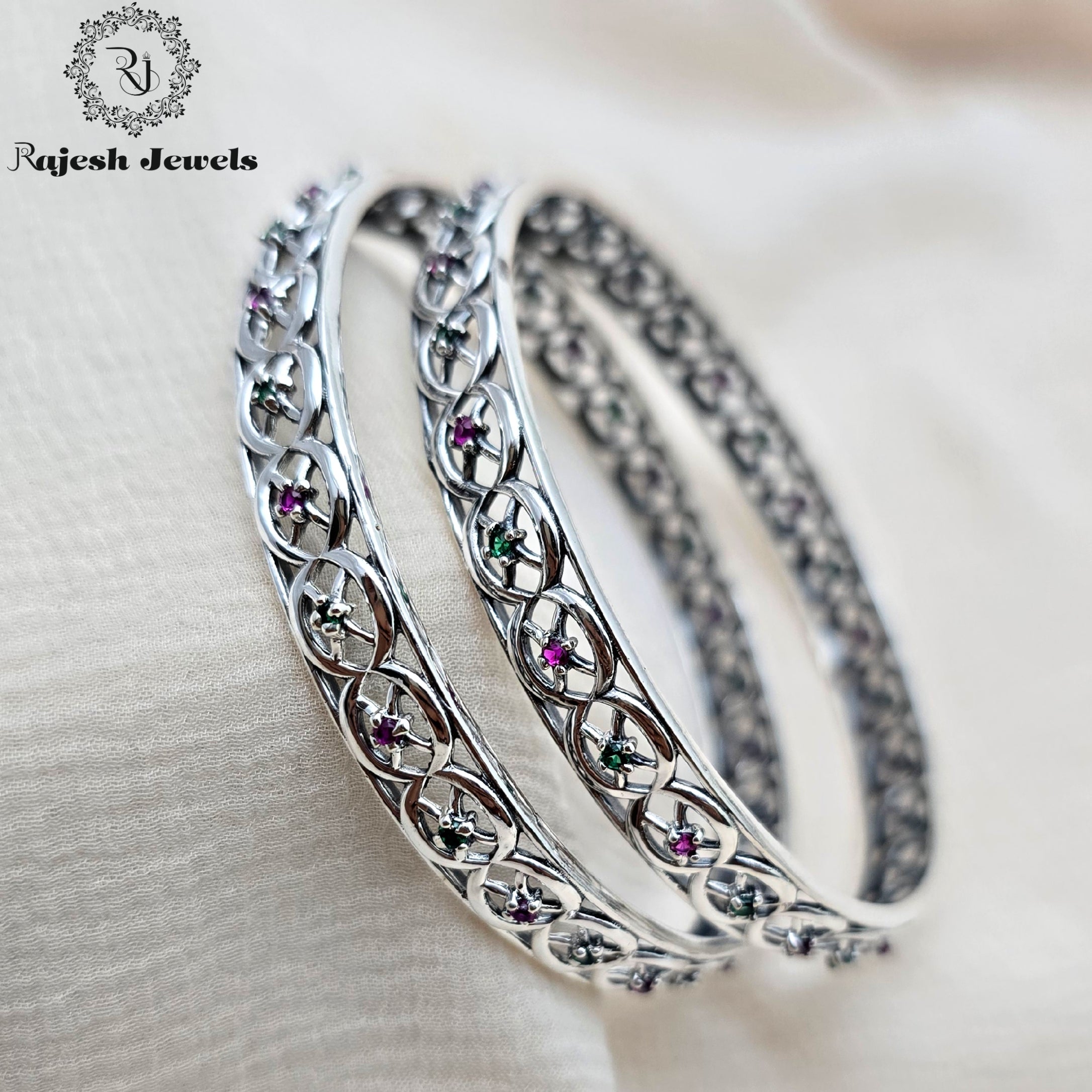 Flamboyant Cz Filigree Oxidised Bangles Size - 2.8